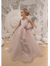 Beaded Blush Pink Lace Tulle Corset Back Flower Girl Dress